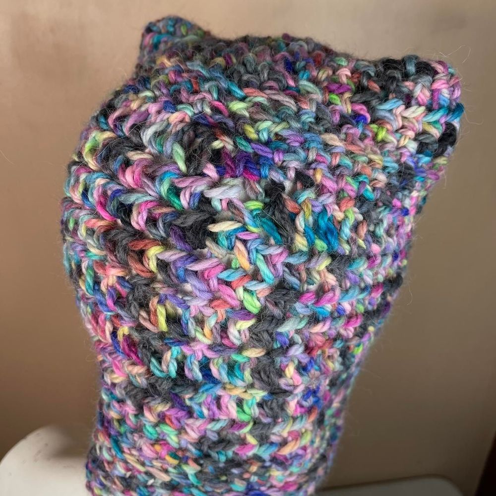 balaclava cat ears ski mask knit crochet rainbow helmet - Picture 3 of 4
